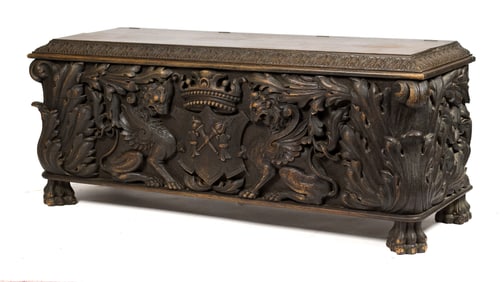 17TH C. CARVED FLORENTINE COFFER/CASSONE.