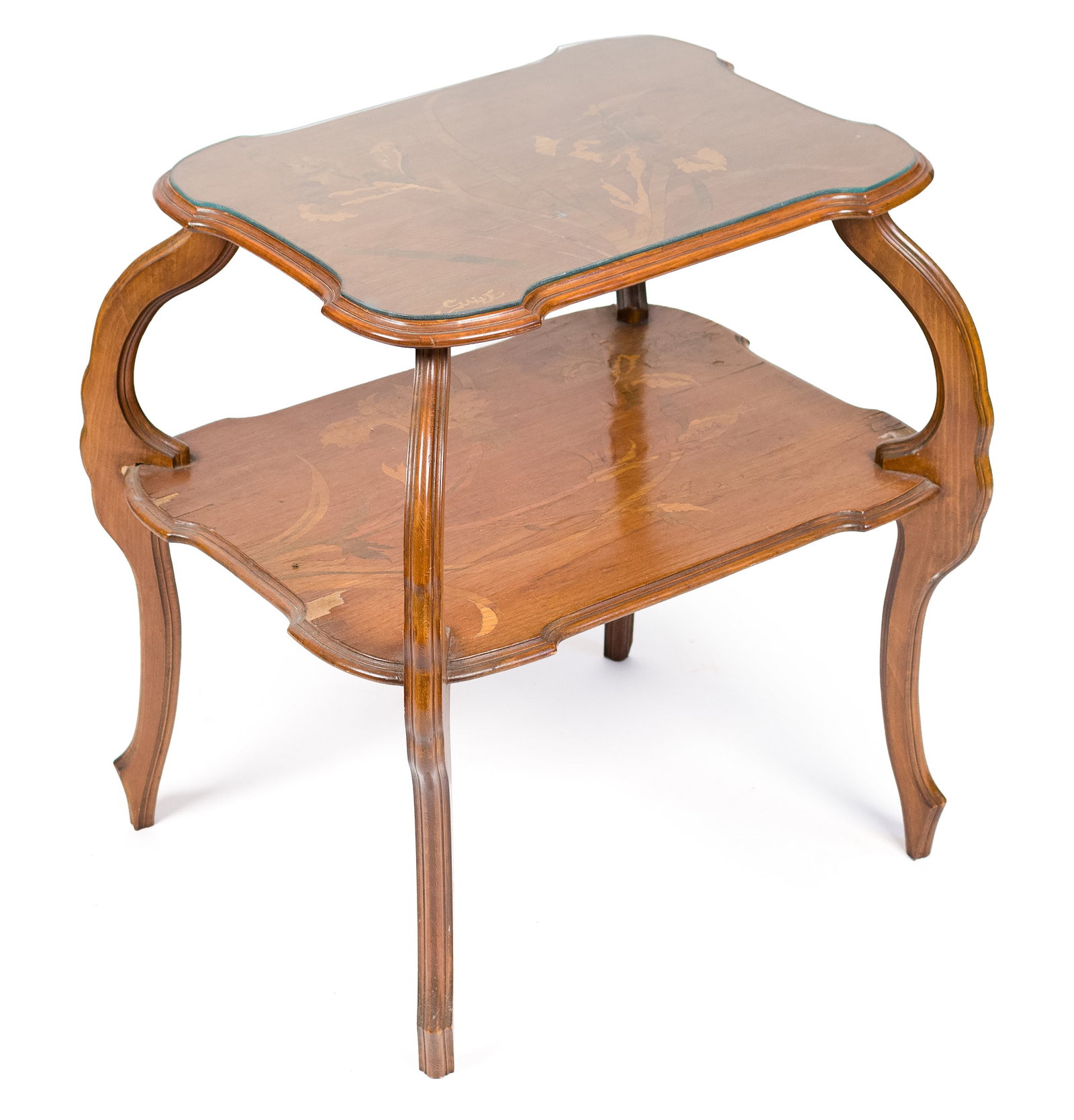 EMILE GALLE INLAID TWO TIER TABLE. (1 of 9)