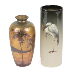 TWO ANTIQUE WELLER VASES.