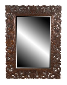 19TH C. FLORENTINE CARVED OAK WALL MIRROR.