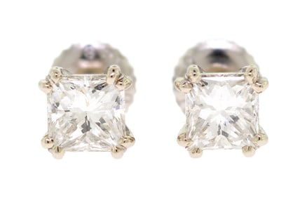 PLATINUM 1.25 CT. TW. PRINCESS CUT DIAMOND STUDS.