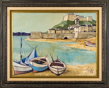 CHARLES LEVIER LARGE SIZE OIL, HARBOR SCENE.