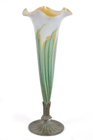 LUNDBERG STUDIOS ART GLASS & BRONZE VASE.