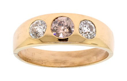 ANTIQUE 18K GOLD BROWN & WHITE DIAMOND BAND.
