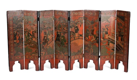 ANTIQUE CHINESE LACQUERED TABLE SCREEN.