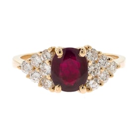 14K GOLD RUBY & DIAMOND RING.