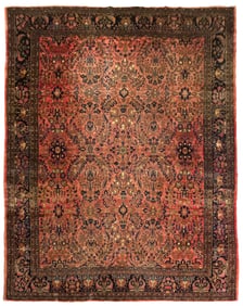 ANTIQUE ORIENTAL MEHRABAN ROOM SIZE RUG.