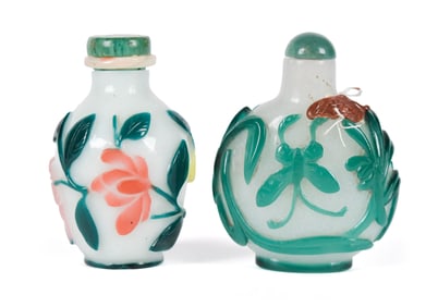 2 ANTIQUE CHINESE OVERLY SNUFF BOTTLES.