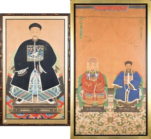 TWO ANTIQUE CHINESE ANCESTRAL PORTRAITS.