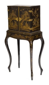 ANTIQUE CHINESE LACQUERED VALUABLES CABINET.