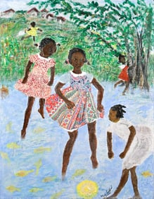 NELLIE ASHFORD MIXED MEDIA, PLAYING IN THE CREEK.