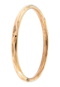 ANTIQUE 14K HOLLOW BANGLE BRACELET W/ INSCRIPTION.