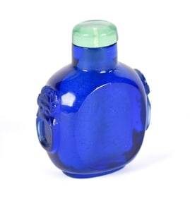 ANTIQUE PEKING GLASS COBALT SNUFF BOTTLE.