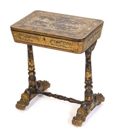 ANTIQUE CHINOISERIE LACQUERED SEWING STAND.