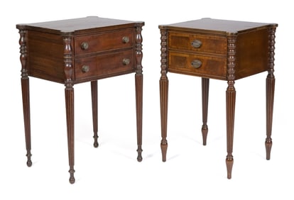 TWO 19TH C. MAHOGANY SHERATON STANDS.