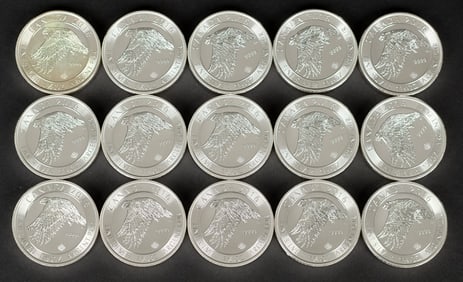 (153) 1.5 OZ CANADIAN 999. SILVER FALCON COINS.