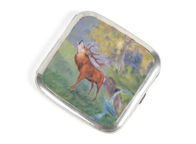ANTIQUE 800 SILVER & ENAMEL CIGARETTE CASE.