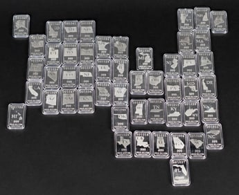 (50) 1OZ US STATE .999 SILVER BARS.