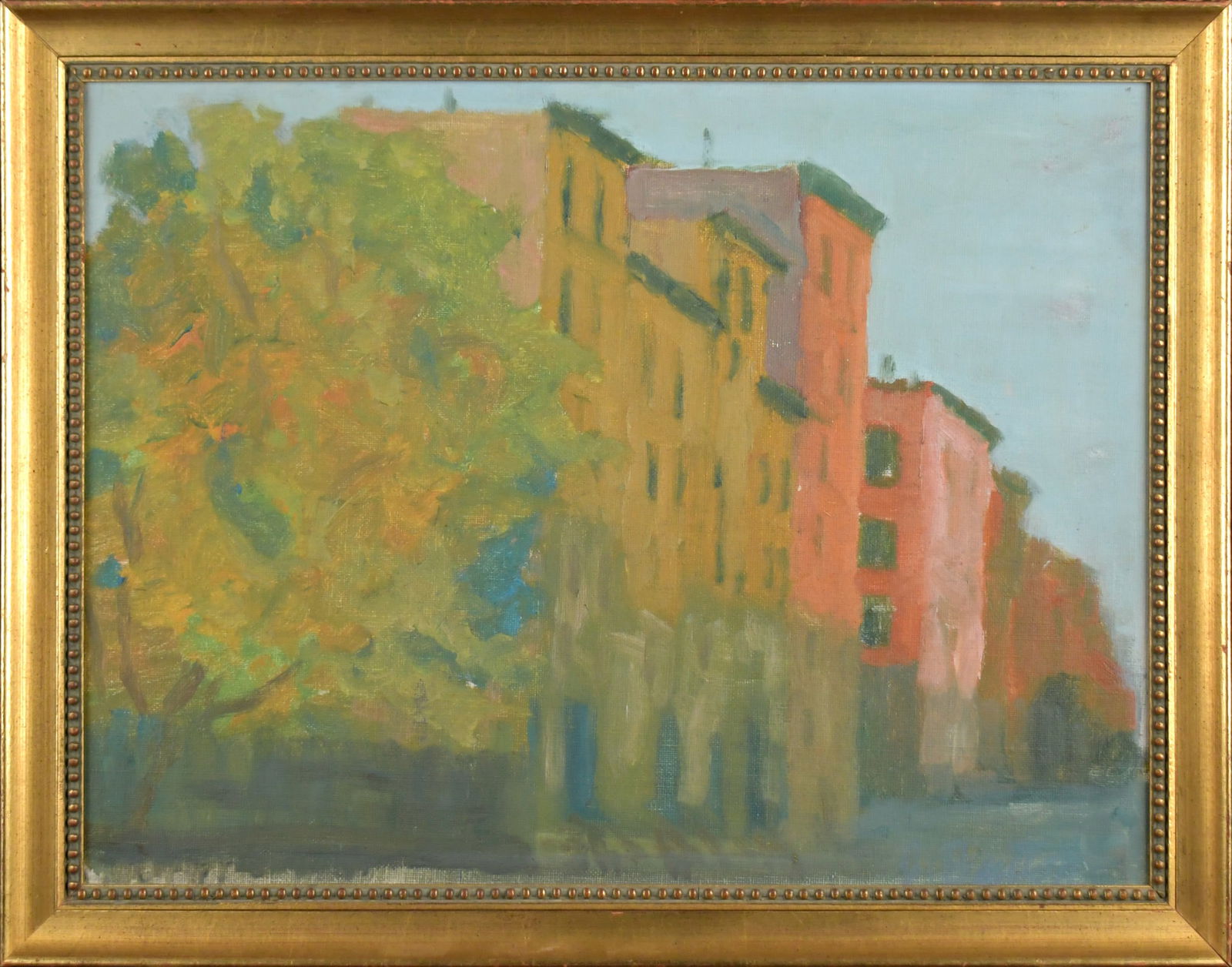 JOHN BUTTON OIL, EAST SECOND STREET NYC.: A John Button (1929 - 1982) oil on canvas, city scene, signed lower right J. Button, with Vincent Price Collection label on reverse with title ‘East Second Street’. Canvas 15” x 20&#