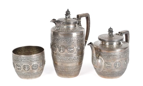 19TH C. SCOTTISH STERLING ZODIAC TEA SET, 3PCS.