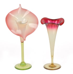 TWO 19TH C. ART GLASS VASES, JACK IN THE PULPIT.