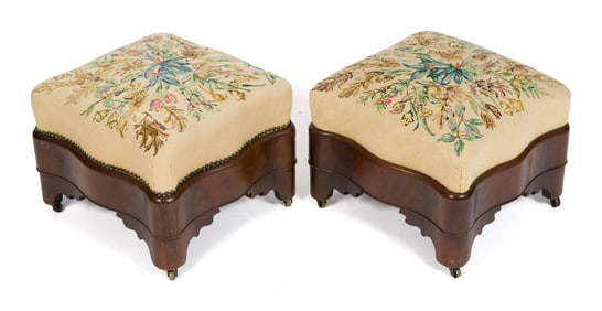 PR. ANTIQUE NEEDLEPOINT STOOLS.
