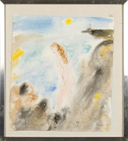 DORA HOLZHANDLER WATERCOLOR, WOMAN IN CLOUDS.