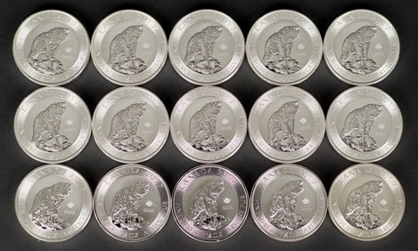 15 CANADA $8 1.5OZ .999 SILVER GRIZZLY BEARS (3 OF 5)