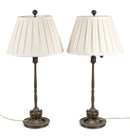 PR. ARTS & CRAFTS BRONZE TABLE LAMPS.
