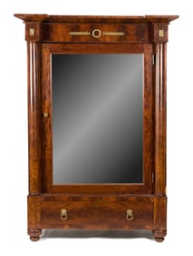 FRENCH EMPIRE MAHOGANY MIRRORED WARDROBE.