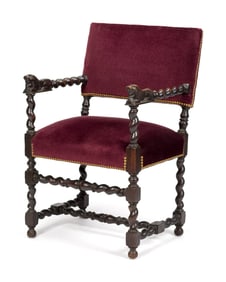 ANTIQUE ENGLISH OAK ARMCHAIR.