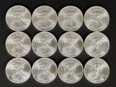 (12) 1OZ 999. SILVER EAGLE COINS.