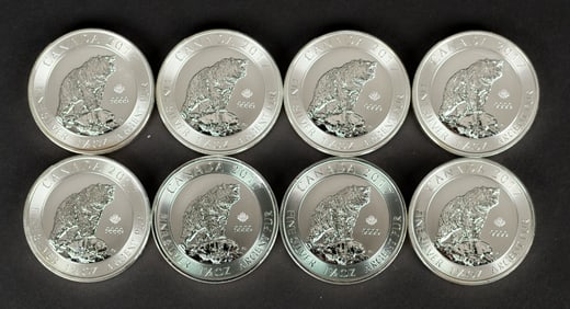 (8) CANADA $8 DOLLAR 1.5OZ .999 SILVER GRIZZLY BEARS.