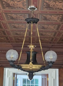 ANTIQUE FRENCH DORE GILT THREE BRANCH HANGING LIGHT.