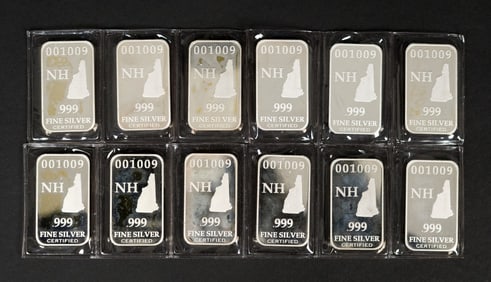 10 STATE VAULT BRICK NH .999 SILVER BARS.