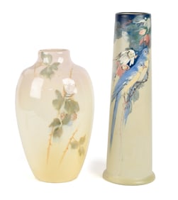 TWO ANTIQUE WELLER POTTERY VASES.