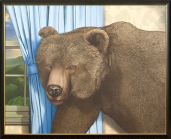 LARGE VINTAGE SURREALIST OIL ON CANVAS, BEAR.