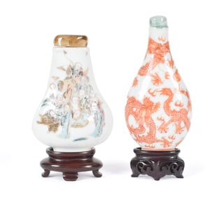 TWO ANTIQUE CHINESE PORCELAIN SNUFF BOTTLES.