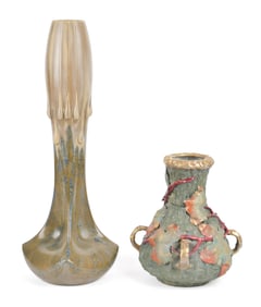 TWO ANTIQUE AUSTRIAN AMPHORA VASES.