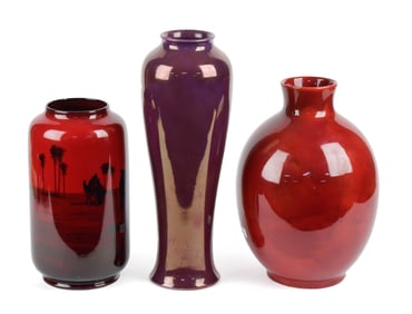 MOORCROFT, ROYAL DOULTON & ROSEVILLE VASES, 3PCS.