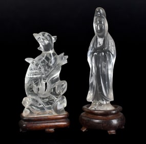 TWO ANTIQUE CHINESE ROCK CRYSTAL FIGURES.