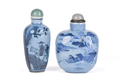 TWO ANTIQUE CHINESE PORCELAIN SNUFF BOTTLES.