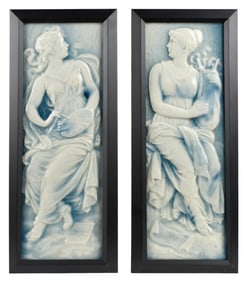 TWO BEAVER FALLS ART TILE CLASSICAL POTTERY PLAQUES.