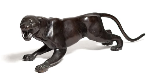 LARGE SIZE VINTAGE BRONZE JAGUAR FIGURE.
