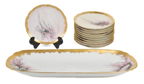 GOOD ANTIQUE LIMOGES FISH SERVING SET, 12 PCS.