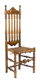 RARE 18TH C. AMERICAN MAPLE TURNED SIDE CHAIR.