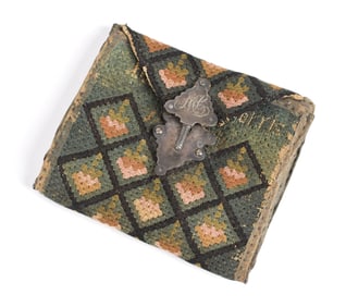 18TH C. AMERICAN MARY MORRIS NEEDLEWORK PURSE.