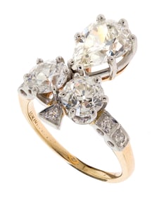 ANTIQUE 14K GOLD & PLATINUM DIAMOND RING.