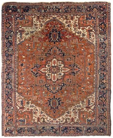 ANTIQUE ORIENTAL ROOM SIZE HERIZ RUG.