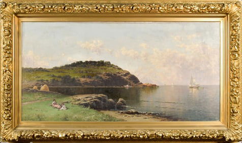 IMPORTANT A.T. BRICHER OIL, COASTAL LANDSCAPE.